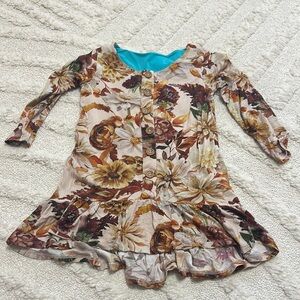 Fall Posh Peanut Floral Kids Dress - Brown and Cream